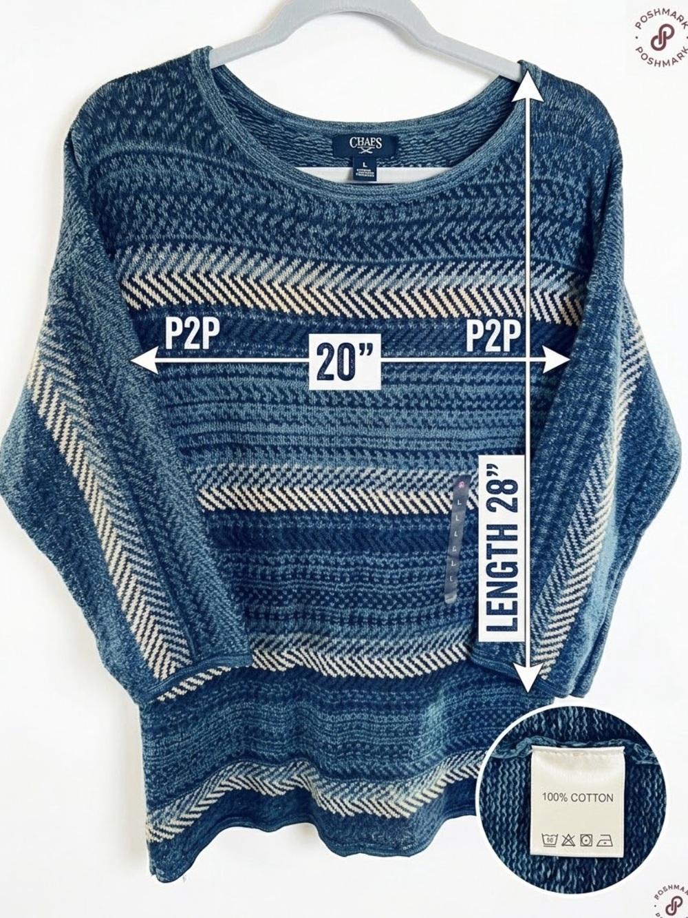 Chaps Knit Blue and Cream Striped Sweater